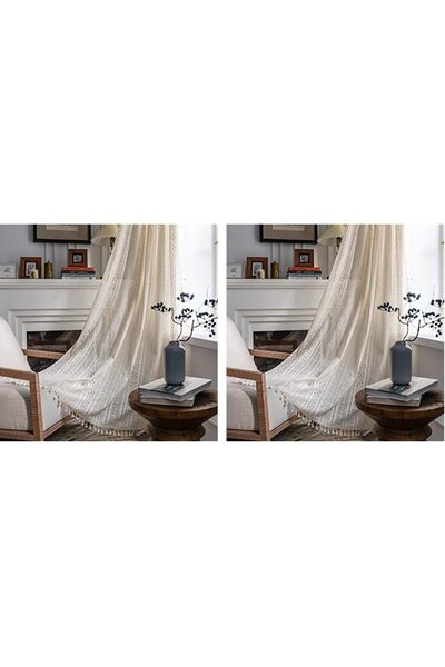 Generic Boho Curtain Crochet Lace Semi-Sheer Florals Hollow Knitted Handmade ...