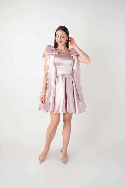 BEYBOS Rochie mini prințesă din țesătură din organza și satin - ROZ