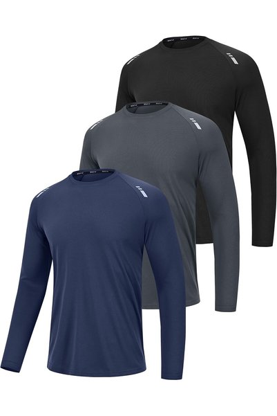 Generic Mens Gym Tshirt 3 Pack Activewear Long Sleeve T Shirt Quick Dry Worko...