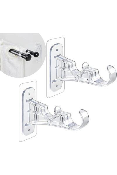 Generic Double Curtain Rod Brackets No Drill, 2 Pack Adhesive Curtain Rod Hol...