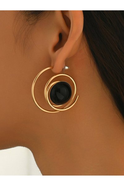 Take Two By Styli Black and Gold Spiral Hoop Earrings for Everyday Style