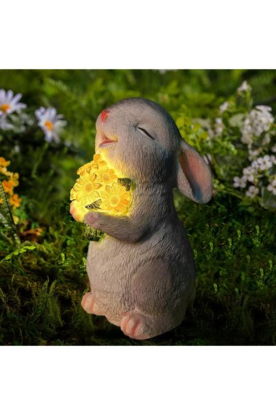 jaffiust Solar Rabbit Garden Statues Easter Bunny Decor Resin Rabbit Figurine...