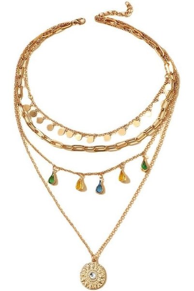 Generic Layered Necklaces for Women – Multilayer Gold Plated Pendant Necklace...
