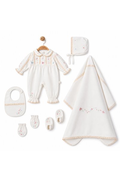 Baby shine طقم مواليد بناتي 7 قطع بتطريز ناعم