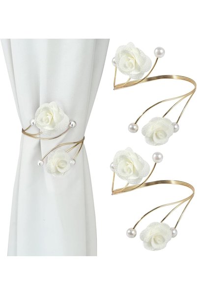 Generic 2 Pack Handmade Rose Pearl Curtain Tiebacks, Gold Finish Boho Style D...