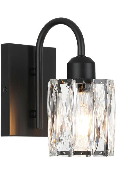Generic Black Wall Lights Indoor with K9 Crystal Shade for Bathroom