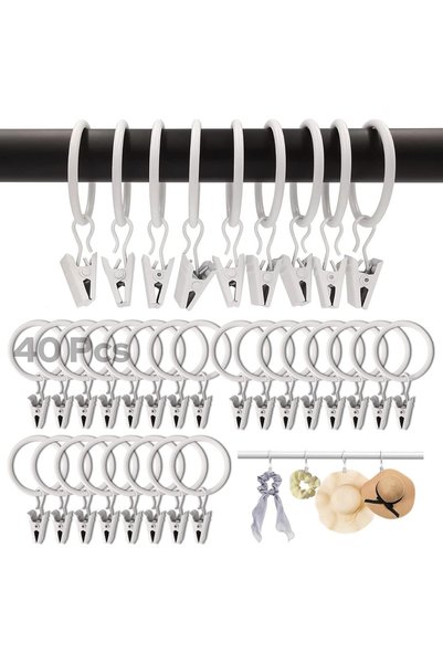 Generic 40Pcs Curtain Rings with Clips, White Premium Drapery Clips with Ring...