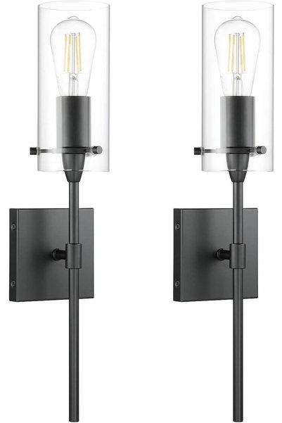 Generic Black Wall Lights with Glass Shade for Bathroom, 2 Pack