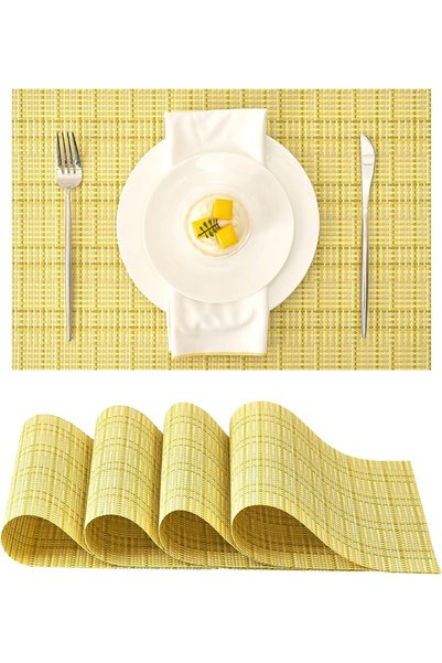 Generic Pixelated Lemon Yellow Placemats Set of 4, Washable Woven Vinyl | Wip...