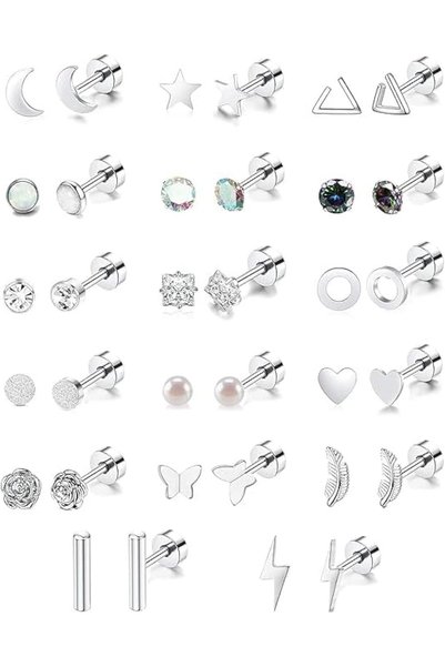 Generic 17 Pairs Tiny Stud Earrings Set for Women Stainless Steel Star Moon T...