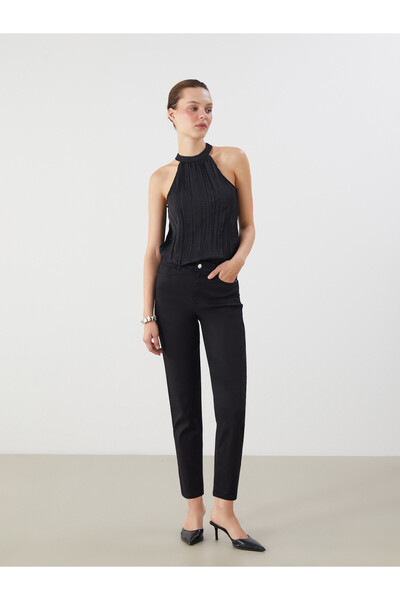 LC Waikiki LCWAIKIKI Classic Black Denim-Look Straight & Slim Fit Women's Pan...