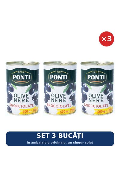 ponti Set 3 x Măsline negre fără sâmburi conservă Ponti, 400 g