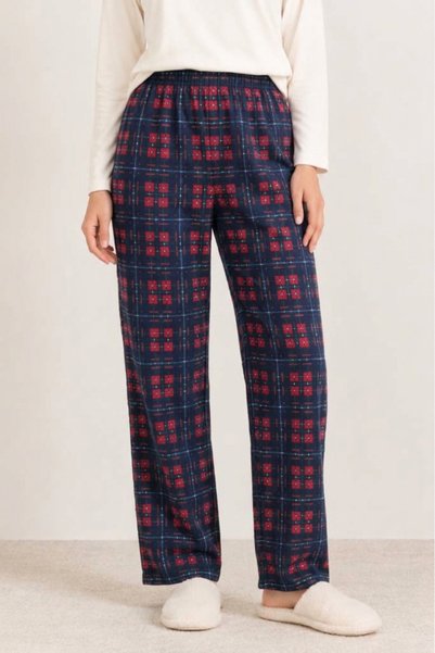 CNG MODA Unisex Suede Pajama Bottoms with Elastic Waist and Plaid Pattern