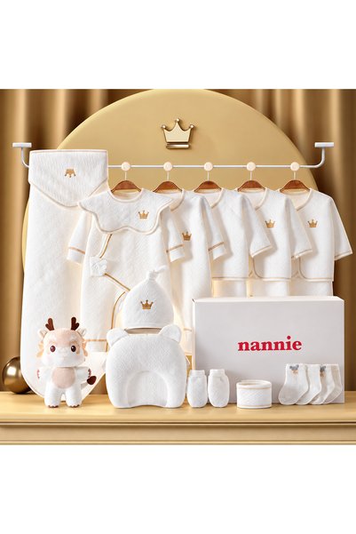 nannie Set cadou pentru bebeluși, alb, gros, 18 piese, coroană - 0-3 luni