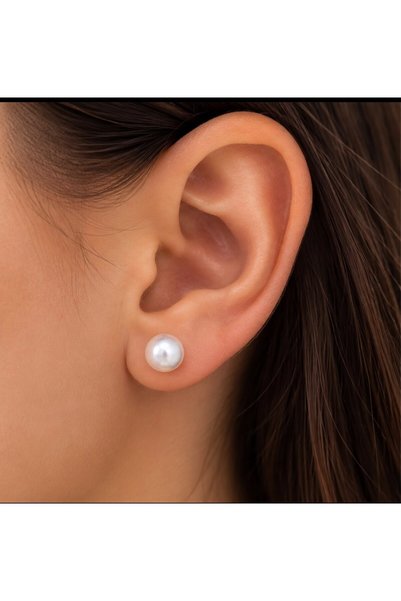 Generic Brand 925 Silver Earrings with White Pearl – Classic Model, with Screw