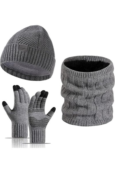 Generic 3 Pieces Winter Beanie Hat Scarf Touchscreen Gloves Setï¼Œwith Thick ...