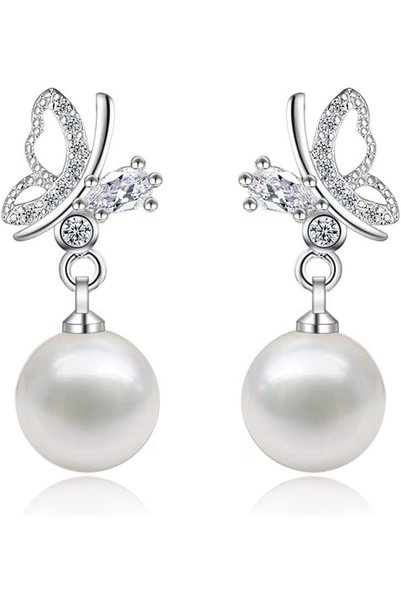 Generic 925 Sterling Silver Stud Earrings Freshwater White Pearl Drop Earring...