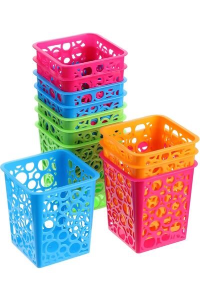 Generic 12 PCS Plastic Pencil Holders for Desk, Colorful Hollow Storage Baske...