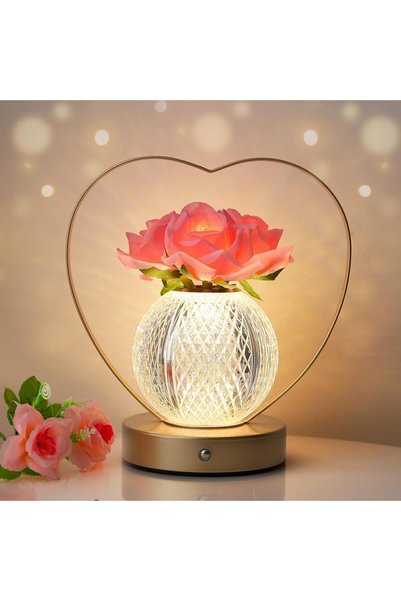 Generic Rose Flower Table Lamp, Rechargeable Cordless LED Touch Lamp with 3-C...
