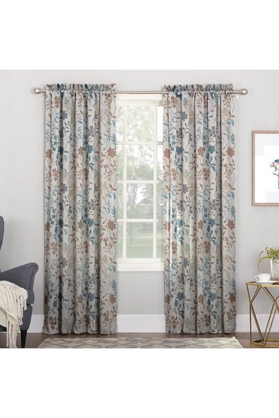 Generic Kara Floral Print Energy Efficient Rod Pocket Curtain Panel, 54" x 63...
