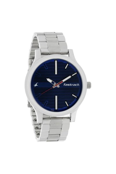 FASTRACK ساعة رجالية بتصميم كلاسيكي، مينا زرقاء، موديل NN38051SM03/NR38051SM03.