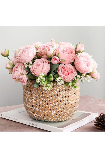 Generic Decorative Artificial Flowers, Peony Silk Flower Bouquet Decor Plasti...
