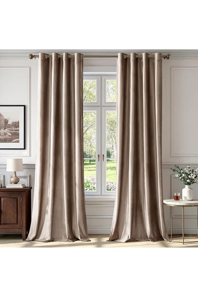 Generic Taupe Velvet Blackout Curtains 72 inch Long for Living Room
