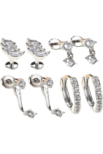 Generic TONGLUO 4 Pairs Women's Earrings & Ear Piercing kit, Stud Earrings fo...