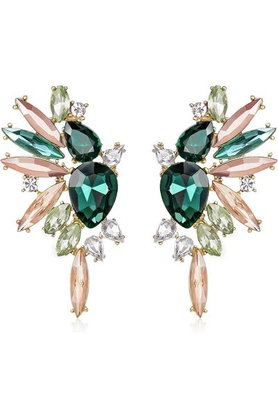 Generic Vintage Rhinestone Statement Earrings, Fashion Bling Colorful Marquis...