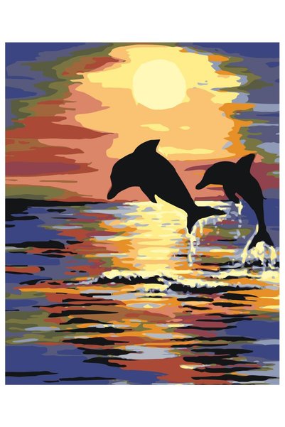Painting-numbers Set pictura pe numere Delfini in ocean 1097, panza pe rama l...