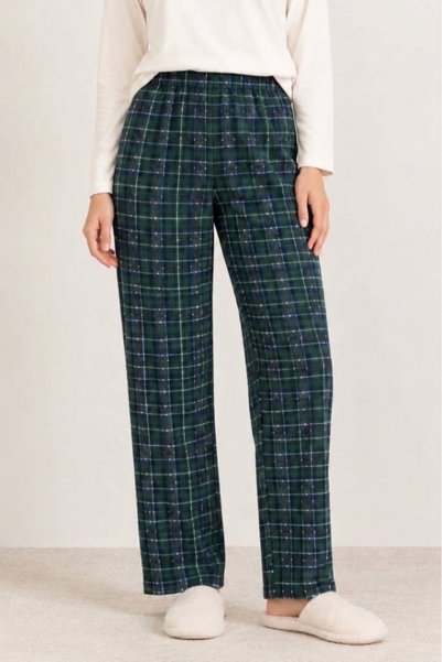 CNG MODA Unisex Suede Pajama Bottoms with Elastic Waist and Plaid Pattern