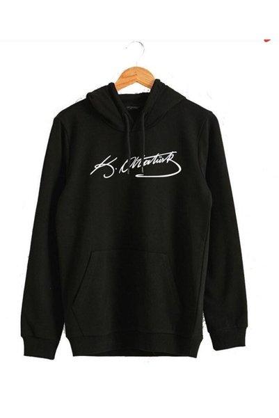 Atatürk Imzalı Siyah Kapüşonlu Sweatshirt Kapşonlu
