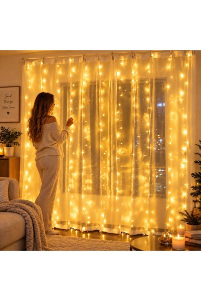OEM Ghirlandă luminoasă LED tip perdea, 3 x 3 m, 300 LED-uri alb cald, alimen...