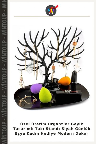 Wintoup Custom-Made Organizer with Deer Design Jewelry Stand—Black, Everyday ...