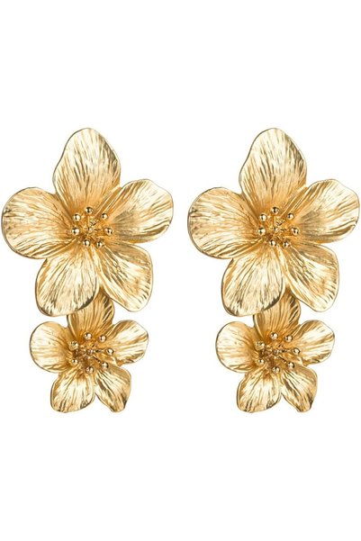 Generic Double Sculptural Flower Earrings Statement Earrings for Women, Gold ...