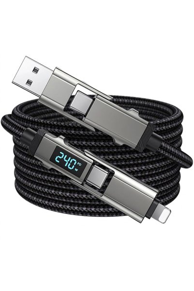 Generic 4 in 1 USB C Cable, 240W Braided Multi Charging Cord with Display, 3.2FT