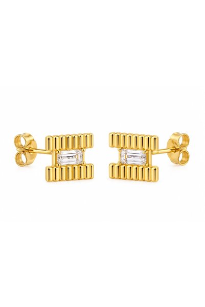 Generic Brand Cercei din argint 925 placat cu aur, cu zirconiu dreptunghiular