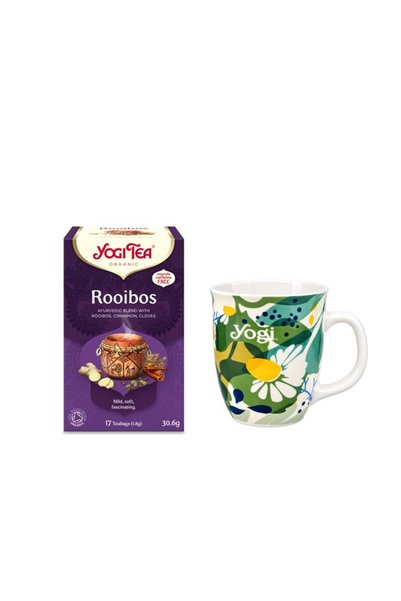 Yogi Tea Pachet Ceai bio Rooibos, 17 pliculete 30.6g si Cana de portelan pent...