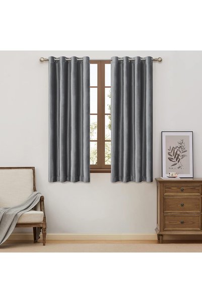 Generic Dark Grey Velvet Window Curtains 63 inch Length- 2 Panels Living Room...
