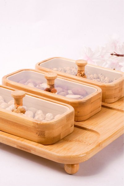 Dijital Dünyası 3-Piece Bamboo Rectangular Breakfast & Snack Set