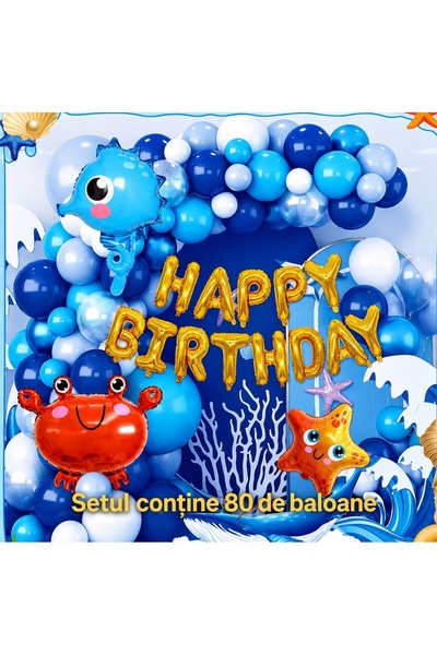 duoguo Set 80 Baloane Tip Arcada Zi De Nastere Baiat Baieti Tematica Ocean An...