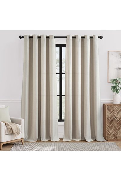 Generic Linen Curtains Grommet Window Drapes 132x244CM Stone White 2 Panels