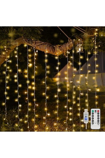 Generic 200 LED USB Curtain Fairy String Lights – 6.5×6.5 ft Warm White Remot...