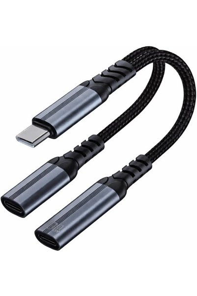 HANEL Type-C to Type-C 2-in-1 Adaptör 100W Güç Çıkışı, Müzik Dinleme, Arama Yapma Destekli, 4mm Kalınlıkta