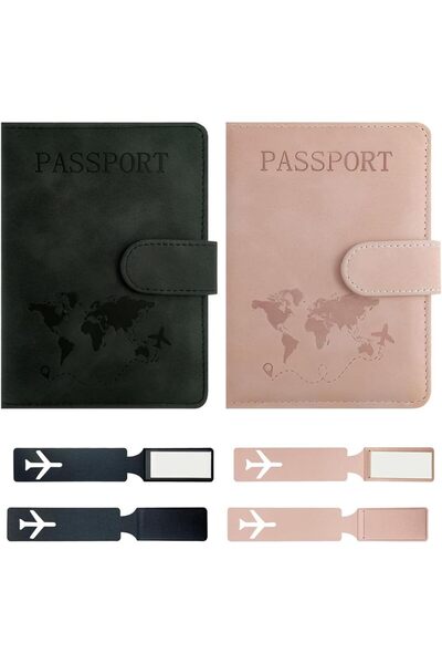 Generic 2PCS Passport Holder, Cover Travel Wallet Leather Holder with 2 Long ...