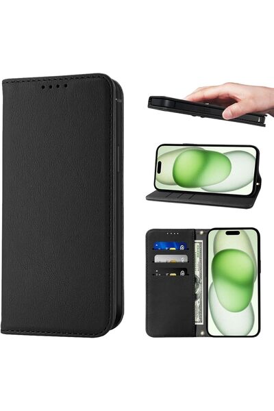 Generic غطاء قلاب لهاتف iPhone 15 Plus، مصنوع من جلد البولي يوريثان، مع إغلاق...