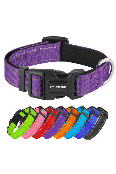 Choice L PURPLE Reflective Adjustable Padded Dog Collar Soft Breathable Pet N...