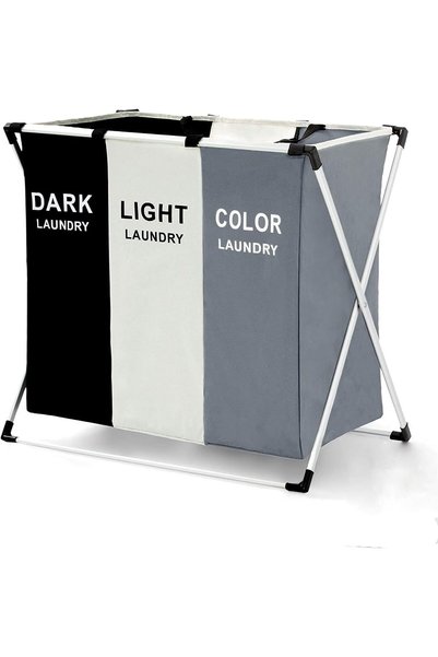 Generic 3 Section Laundry Basket Printed Dark Light Color, 65.5cm × 39.5cm x ...
