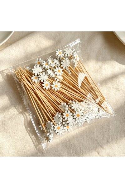 Choice 50PCS Daisy flower decoration, bamboo skewers, fruit forks, cake toppe...