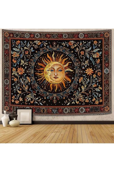 Generic Vintage Sun and Moon Tapestry Hippie Indie Boho Floral Wall Tapestry ...